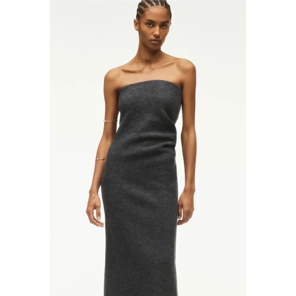 NWT Zara Limited Edition Fall/Winter 2022 Collection Strapless Gray Wool Dress